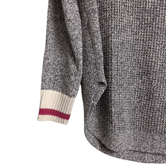 Roots Cabin Gray Marled Cotton Acrylic Knit Pullover Sweater L Cozy Relaxed - Picture 2 of 10